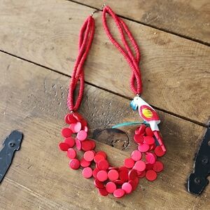Hand Crafted Red and Pink Parrot Statement Necklace